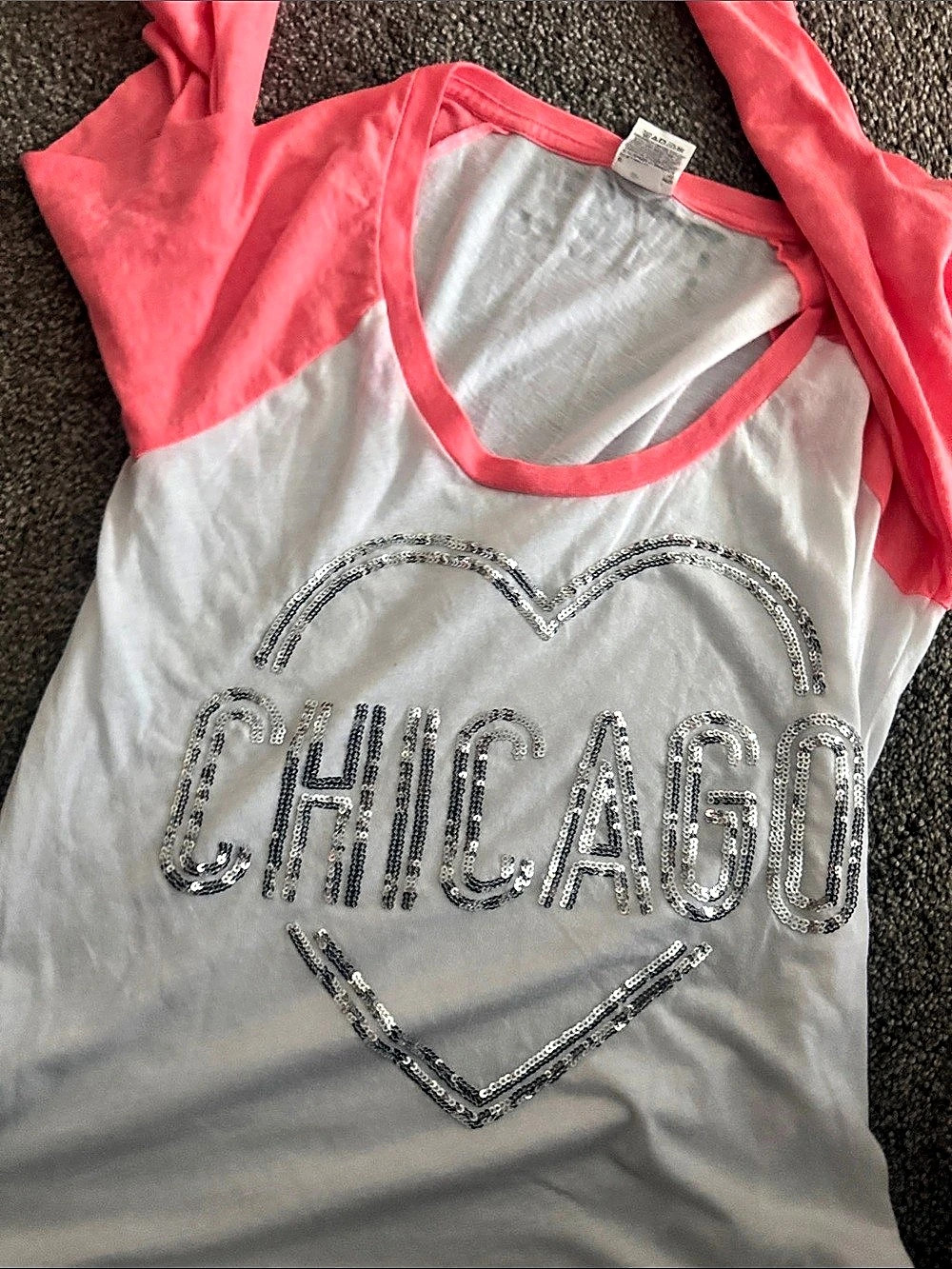 PINK Long Sleeve Heart Graphic Top & White Size Large